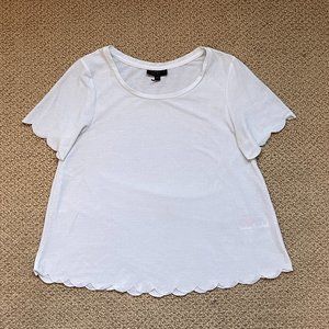 White Top with Scallop Hem and Sleeves